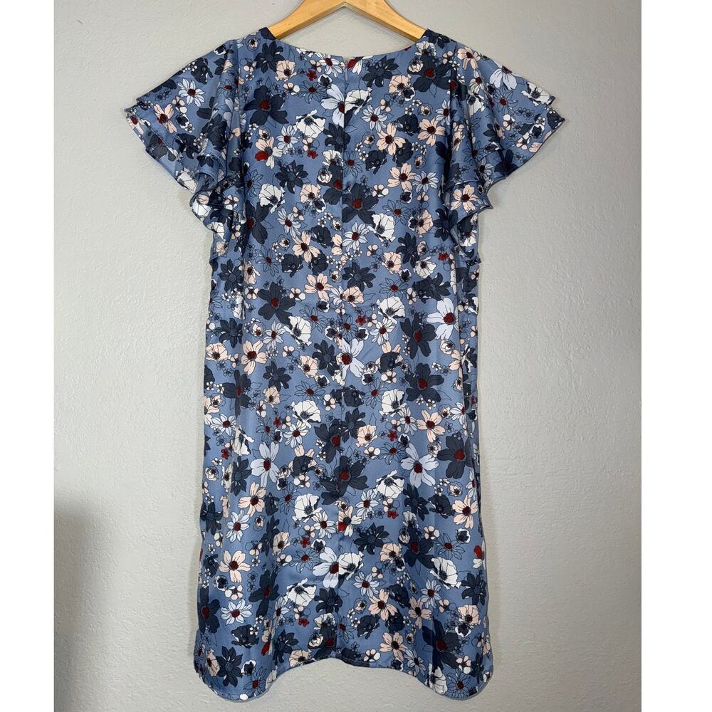 NEW Ann Taylor Loft Periwinkle Blue Floral Shift Mini Dress Sz XS Flutter Sleeve - Picture 5 of 7
